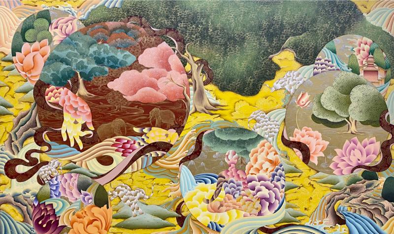 Under The Bodhi Tree - Tonglen | Acrylic on Canvas | 60" X 36" | 2023